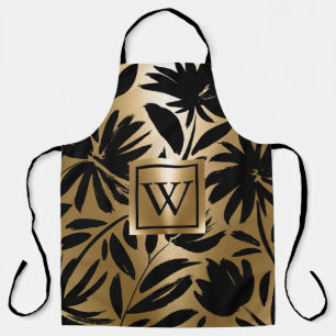 Black and Golden Floral Brush Apron