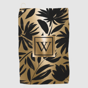 Black and Golden Floral Brush Golf Towel