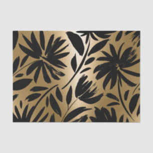 Black and Golden Floral Brush Tissue Paper