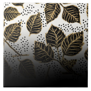 Black and Golden Floral Ceramic Tile