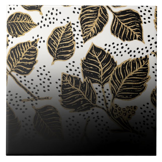 Black and Golden Floral Ceramic Tile (Front)