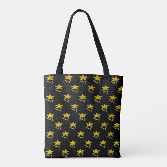 Black and Golden Floral  Tote Bag (Back)
