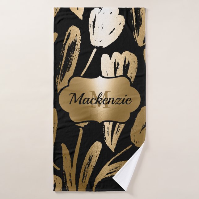 Black and Golden Flowers  Bath Towel Set (Bath Towel)
