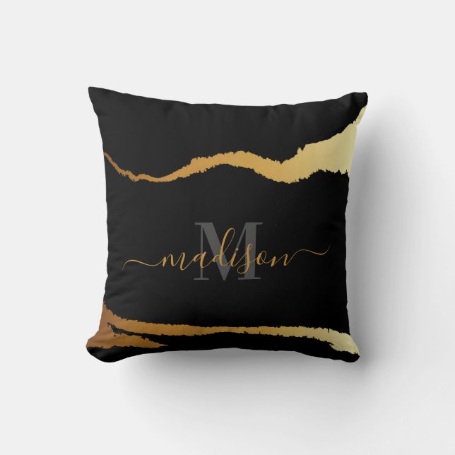 Black and Golden Foil Monogram Cushion (Front)