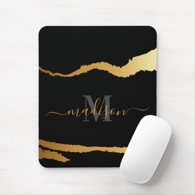 Black and Golden Foil Monogram Mouse Pad (With Mouse)
