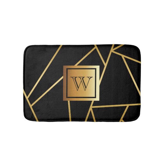 Black and Golden Geometric Bath Mat (Front)