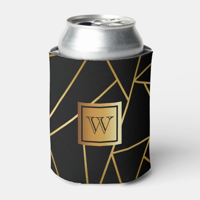 Black and Golden Geometric Can Cooler (Can Front)