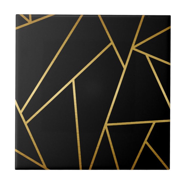 Black and Golden Geometric Ceramic Tile (Front)