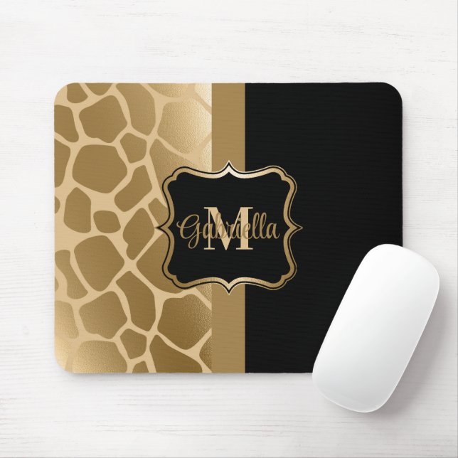 Black and Golden Giraffe Pattern Mouse Pad (With Mouse)