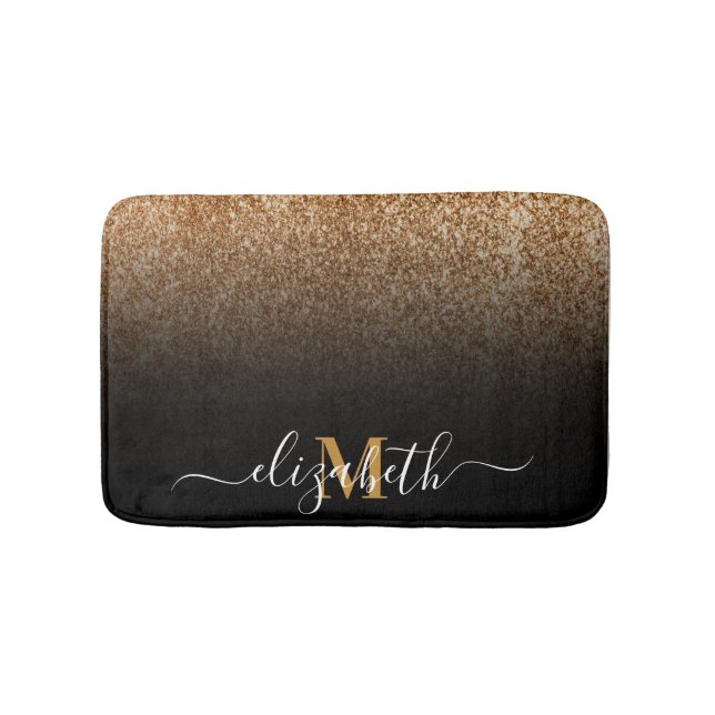 Black and Golden Glitter Monogram Bath Mat (Front)
