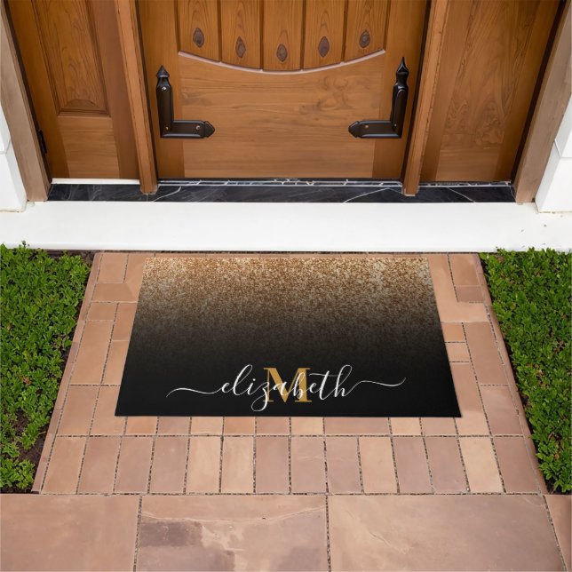 Black and Golden Glitter Monogram Doormat (Outdoor)
