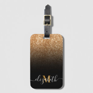 Black and Golden Glitter Monogram Luggage Tag