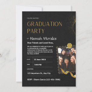 Black and Golden Graduation, With Photo Graduation Invitation