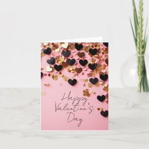 Black and golden hearts on pink ground Valentine's Holiday Card
