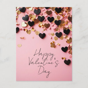 Black and golden hearts on pink ground Valentine's Postcard