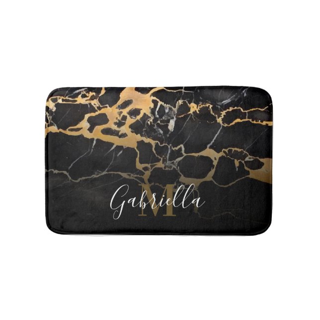 Black and Golden Marble Bath Mat (Front)