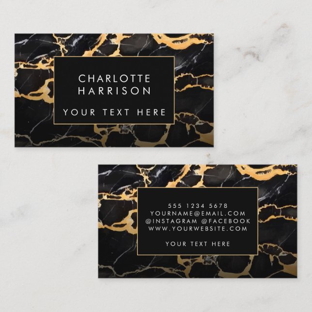 Black and Golden Marble Business Card (Front/Back)