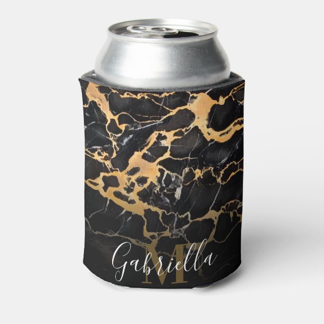 Black and Golden Marble Can Cooler (Can Back)