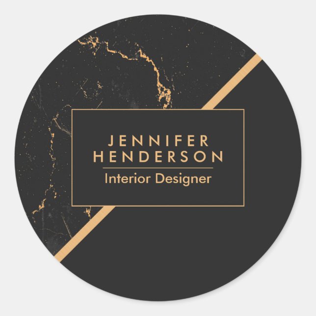 Black and Golden Marble Classic Round Sticker (Front)