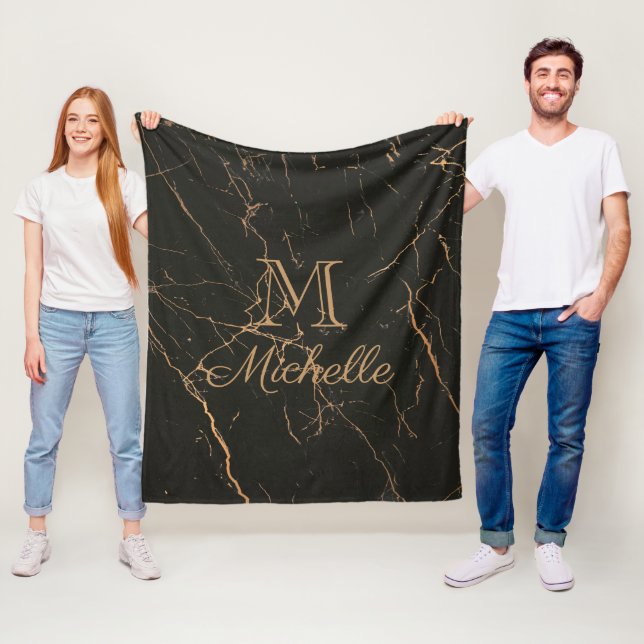Black and Golden Marble Fleece Blanket (In Situ)