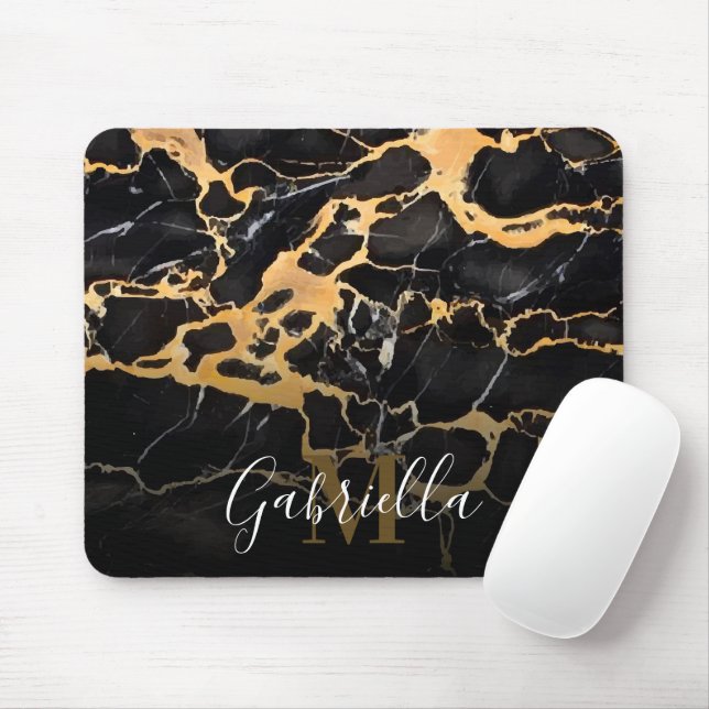 Black and Golden Marble Mouse Pad (With Mouse)