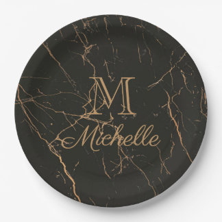 Black and Golden Marble Paper Plate