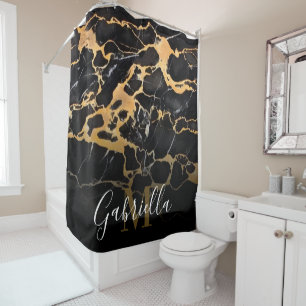 Black and Golden Marble Shower Curtain