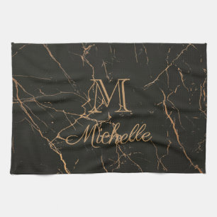 Black and Golden Marble Tea Towel