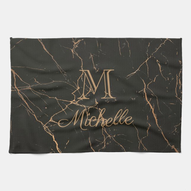 Black and Golden Marble Tea Towel (Horizontal)
