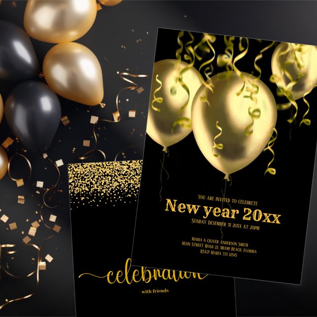 Black and Golden Modern New Year Invitation (Creator Uploaded)