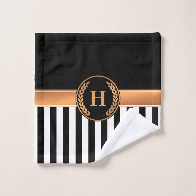 Black and Golden Monogram Bath Towel Set (Wash Cloth)