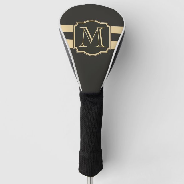 Black and Golden Monogram Golf Head Cover (Front)