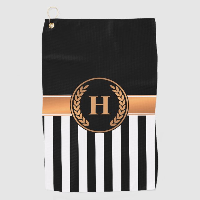 Black and Golden Monogram Golf Towel (Front)