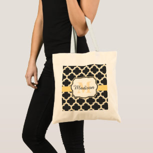 Black and Golden Moroccan Quatrefoil Tote Bag