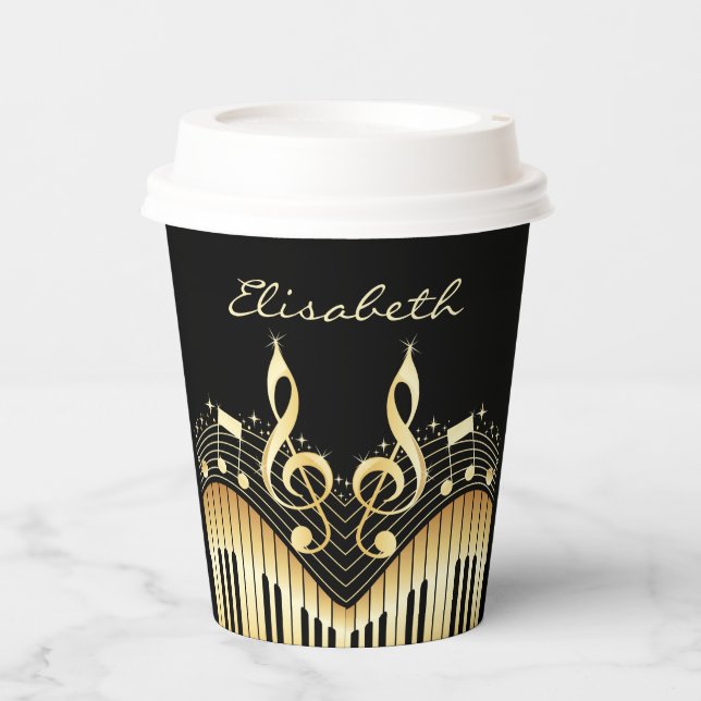 Black And Golden Music Notes Paper Cups (Front)