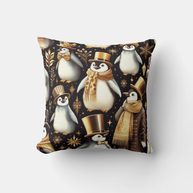 Black and Golden Penguin Cushion (Front)
