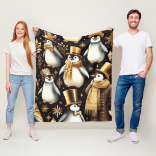 Black and Golden Penguin Fleece Blanket