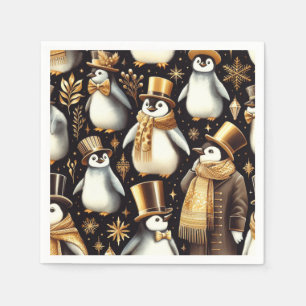 Black and Golden Penguin Napkin