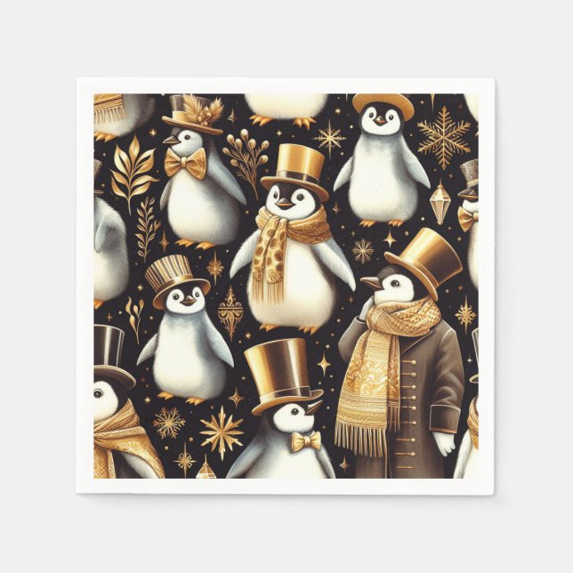 Black and Golden Penguin Napkin (Front)