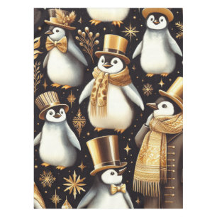 Black and Golden Penguin Tablecloth