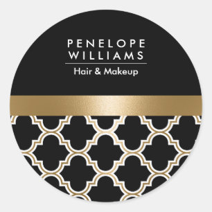 Black and Golden Quatrefoil Classic Round Sticker