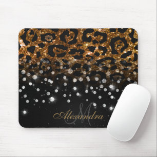 Black and Golden Sparkle Leopard Print Mouse Pad