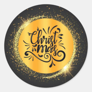 Black and Golden Sparkling Christmas Classic Round Sticker