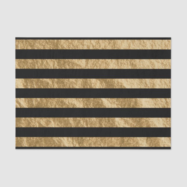 Black and Golden Stripe Foil Look Tissue Paper (Front)