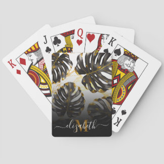 Black and Golden Tropical Leaves Playing Cards
