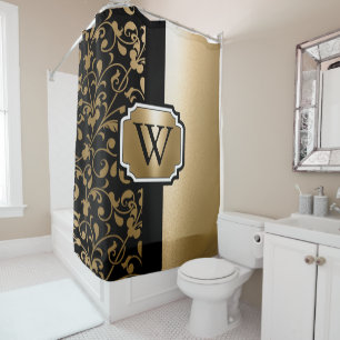 Black and Golden Vintage Floral Shower Curtain