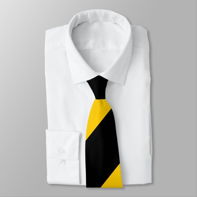 Black and Golden Yellow Broad Regimental Stripe Tie (Tied)