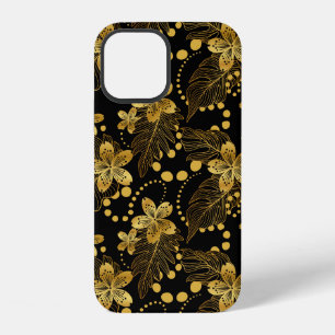Black and goldTropical leaves pattern iPhone 12 Case