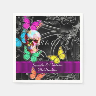 Black and gothic sugar skull wedding napkin