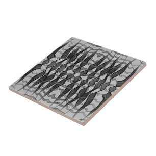 Black And Gray Abstract Feathered Floral Leaves  Ceramic Tile
